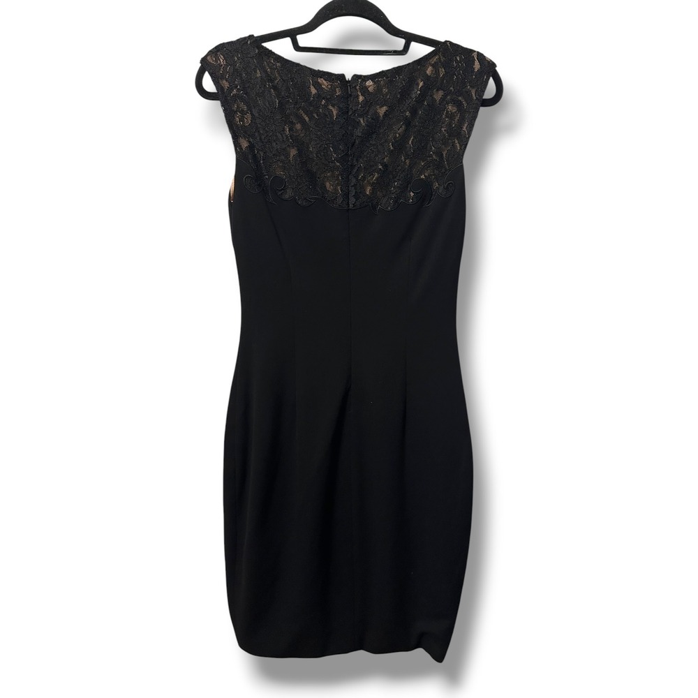 Cache Black Lace Illusion Yoke Sleeveless Sheath Dress 6 Cocktail LBD - Picture 4 of 10